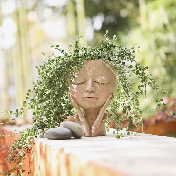 Garden Decorations Doll Little Girl Succulent Flower Pot Floor Simple Character Statue Outdoor Landscape Decoration Portrait Ornament 221028