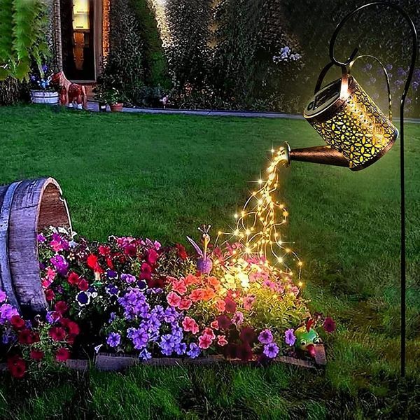 Garden Decorations Solar led String Light Enchanted Watering Can Waterproof Decor Metal Retro Lamp Outdoor Table Patio Lawn Yard Art 230414