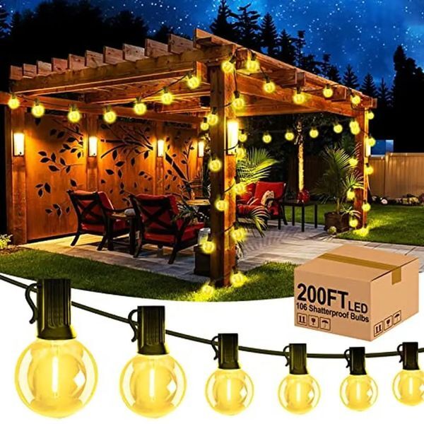 Outdoor string light 200FT courtyard 104 shatterproof G40 bulb waterproof UL certified dimmable energysaving 240824