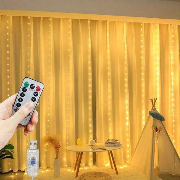 8-mode LED curtain string light USB with remote control fairy daytime garden light used for Christmas parties wedding rooms garden decoration 240829