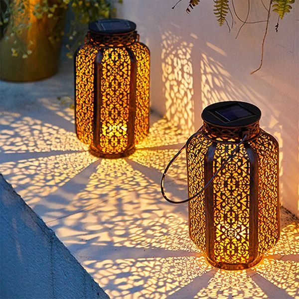 LED solar chandelier retro solar iron lamp decoration retro streetlight outdoor metal hollow lamp 241008