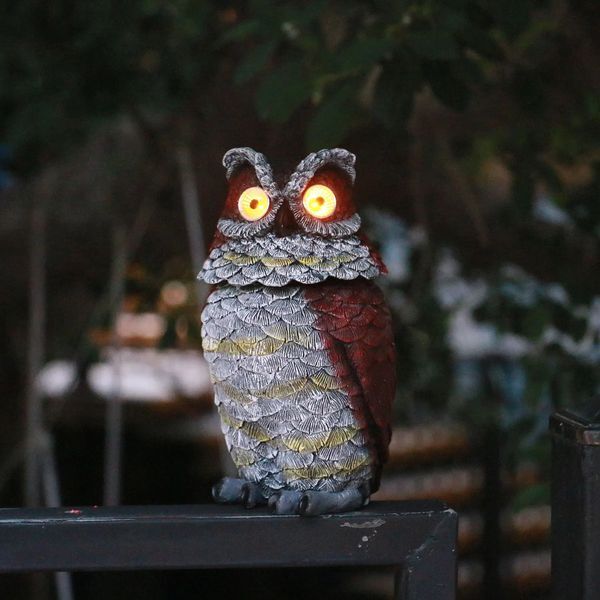 Garden Owl Statue - Resin Owl Figurines with Solar Powered Light Eyes to Scare Birds AwayOutdoor Owl Decorations for Patio Yard 241021
