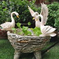 Resin White Swans Statue Garden Sculpture Landscape Courtyard Garden Flower Pot Three Swans Figurines Birdbath Ornament for Yard 241105