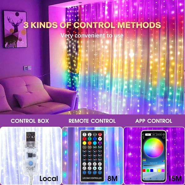 RGBIC intelligent curtain light DIY LED fairy garden string light Bluetooth application control light for Christmas window bedroom party decoration 241116