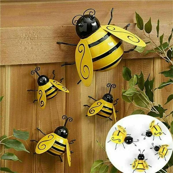4PCS Decorative Metal Art Bumble Bee Backyard Garden Accents Wall Ornament Patio Decoration Outdoor Decor Garden Statues 250521