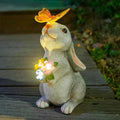 Solar Bunny Statue Garden Decor with Butterfly LED Light Resin Animal Sculpture Figurine Outdoor Decoration for Garden Courtyard 250530
