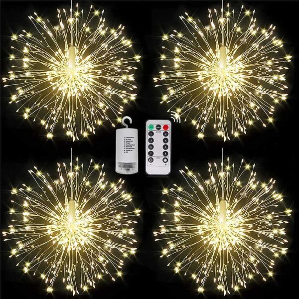 200 LED String Fairy Lights Hanging Starburst Lamp DIY Firework Christmas Garland Festival Decoration Remote Twinkle Lights X250627