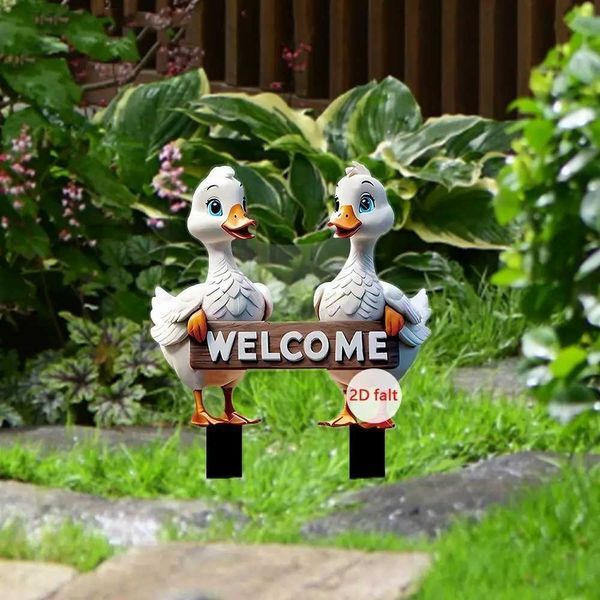 Micro Landscapes Decoration Acrylic Duck Garden Stake Cute 2D Garden Stake Waterproof Cartoon Animal Mini Figurine Lawn X250627