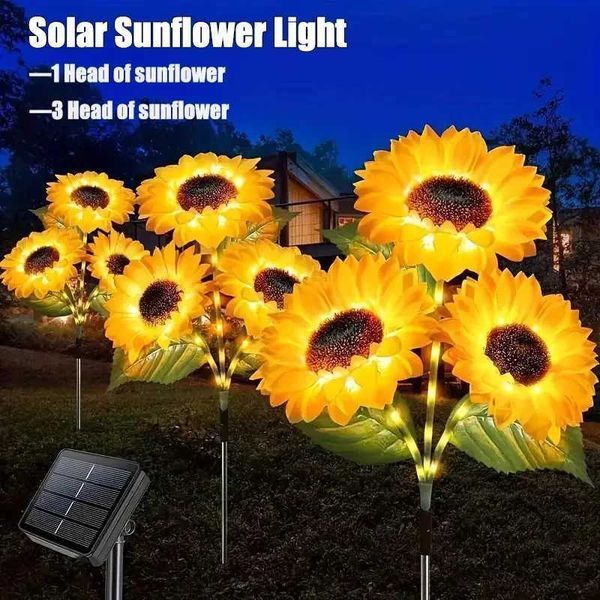 Garden Solar String Sunflower Lights Outdoor 1/3 Heads Garland Festival Christmas Wedding Landscape Decorations IP65 Waterproof X250627