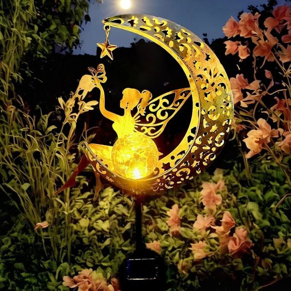 Solar Garden Statues Outdoor Decor Fairy Moon Figurine Light Stake Ornament for Patio Lawn Yard Pathway gift Mom Grandma 250703