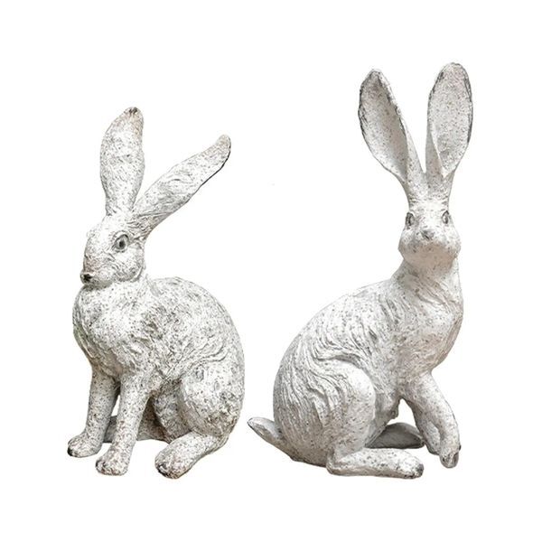 2Pcs Garden Statues Rabbit Statues Home Decor Rabbit Sculptures Resin Statues for Bedroom Indoors Courtyard Bookshelf Office 250414