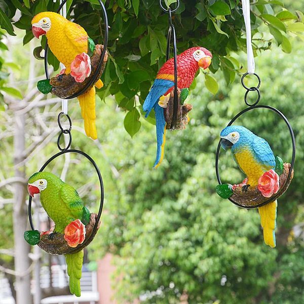 Garden Decorations Creative Resin Parrot Hang On Tree Outdoor Garden Decoration Statue Animal Sculpture For Home Office Room Garden Decor Ornament 231122