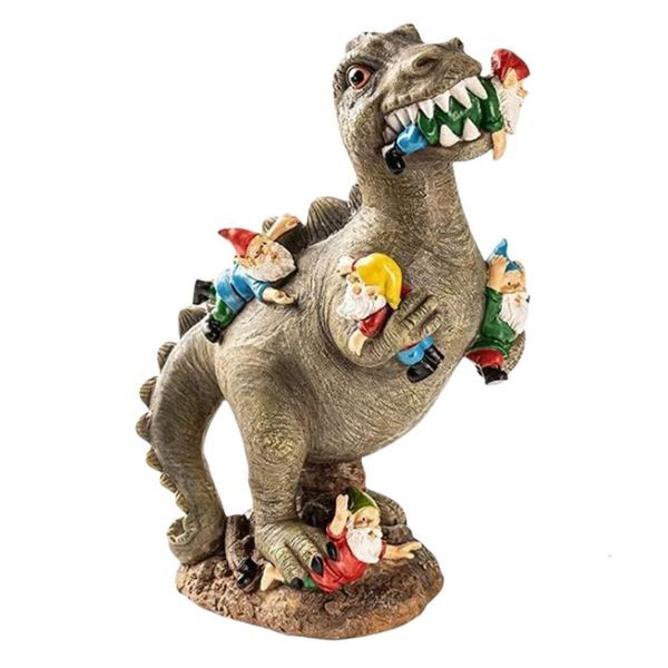 Garden Dinosaur Statues Dwarfs Dinosaur Eating Gnomes Ornaments Handicraft Weatherproof Funny Cute Christmas Party Decor 251111