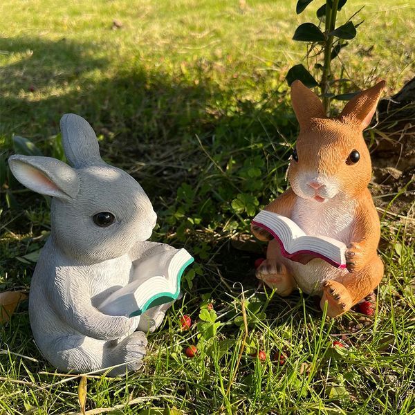 Charming Rabbit Reading Book Statue - Resin Bunny Garden Ornament Perfect for Outdoor Indoor Decor Ideal Easter Gift 251230