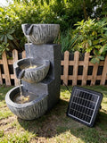 Solar Water Fountain for Garden, 3-Tier Cascading Bowl Design, Outdoor Resin WaterfallFeature with Lights, No Wiring Required, Energy Efficient Yard Decor.