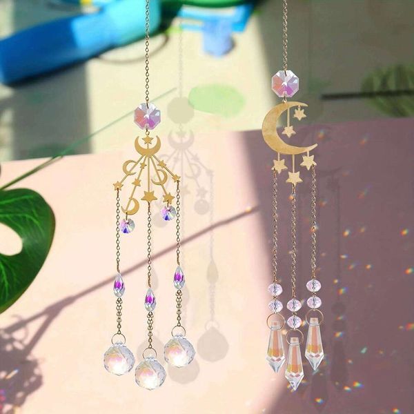 Adult: yes - 1pc star and moon gold pendant sun catcher garden decoration ab color ball crystal holiday decorations hanging ornaments 26W01131