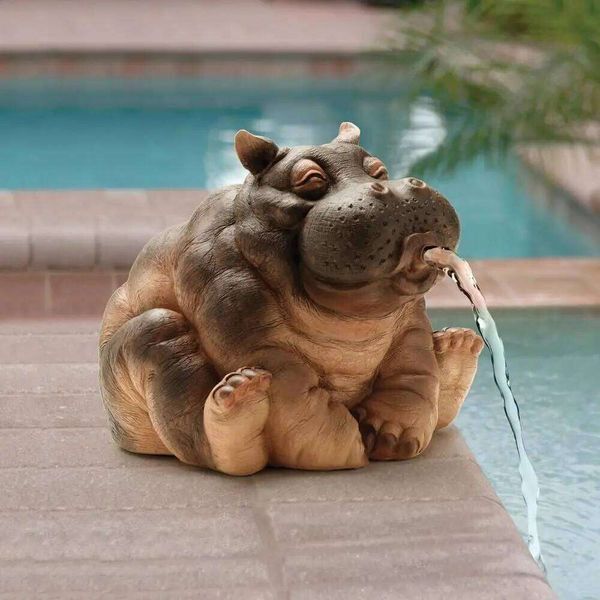 Spitter Decor Hippo Outdoor Statue Animal Pond Sprinkler Yard Garden Decoration 26L0202