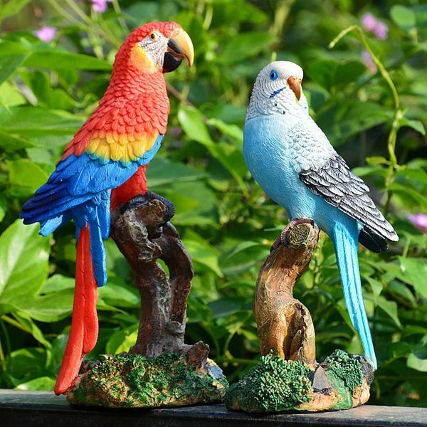 Resin Parrot Statue Ornament DIY Outdoor Garden Decoration Animal Sculpture Home Living Room Office Bonsai Ornament Crafts Birds 260106
