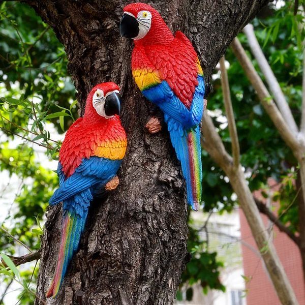 Resin Parrot Statue Wall Mounted DIY Outdoor Garden Tree Decoration Animal Sculpture For Home Office Garden Decor Ornament 260128