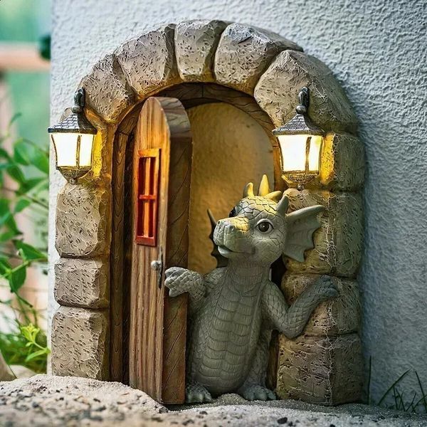 Solar Powered Outdoor Garden Dragon Statue Lovely Meditation Resin Crafts Home and Garden Decoration Sculpture 260205