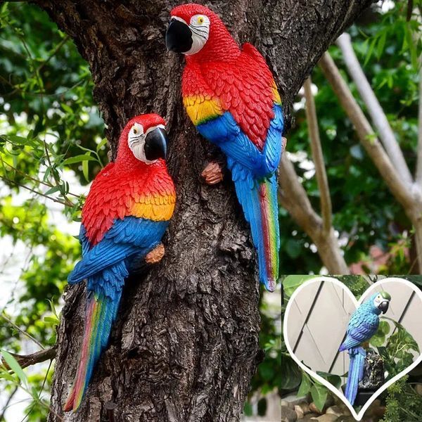Simulation Resin Parrot Statue Wall Mounted Home Creative Wall Mural Hanging Decoration Sculpture Office Outdoor Garden Ornament 260205