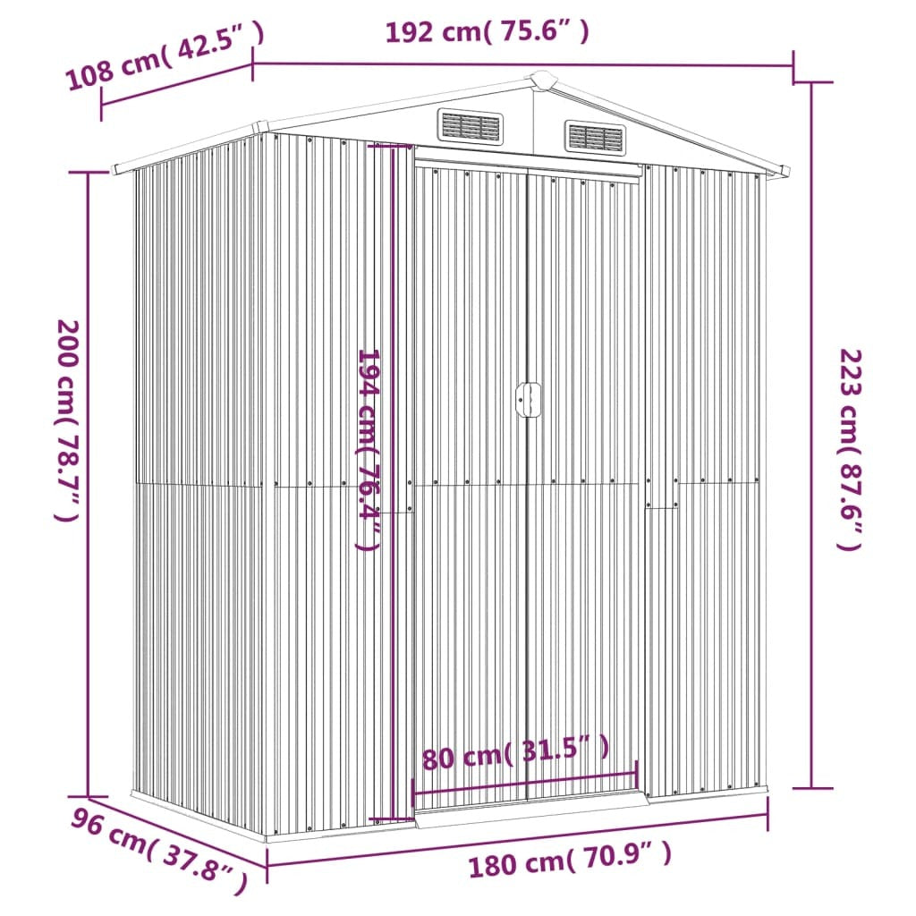 Garden Shed Anthracite 75.6"x42.5"x87.8" Galvanized Steel