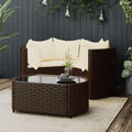 4 Piece Patio Lounge Set with Cushions Brown Poly Rattan