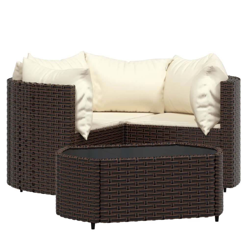 4 Piece Patio Lounge Set with Cushions Brown Poly Rattan