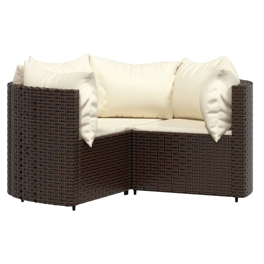 4 Piece Patio Lounge Set with Cushions Brown Poly Rattan