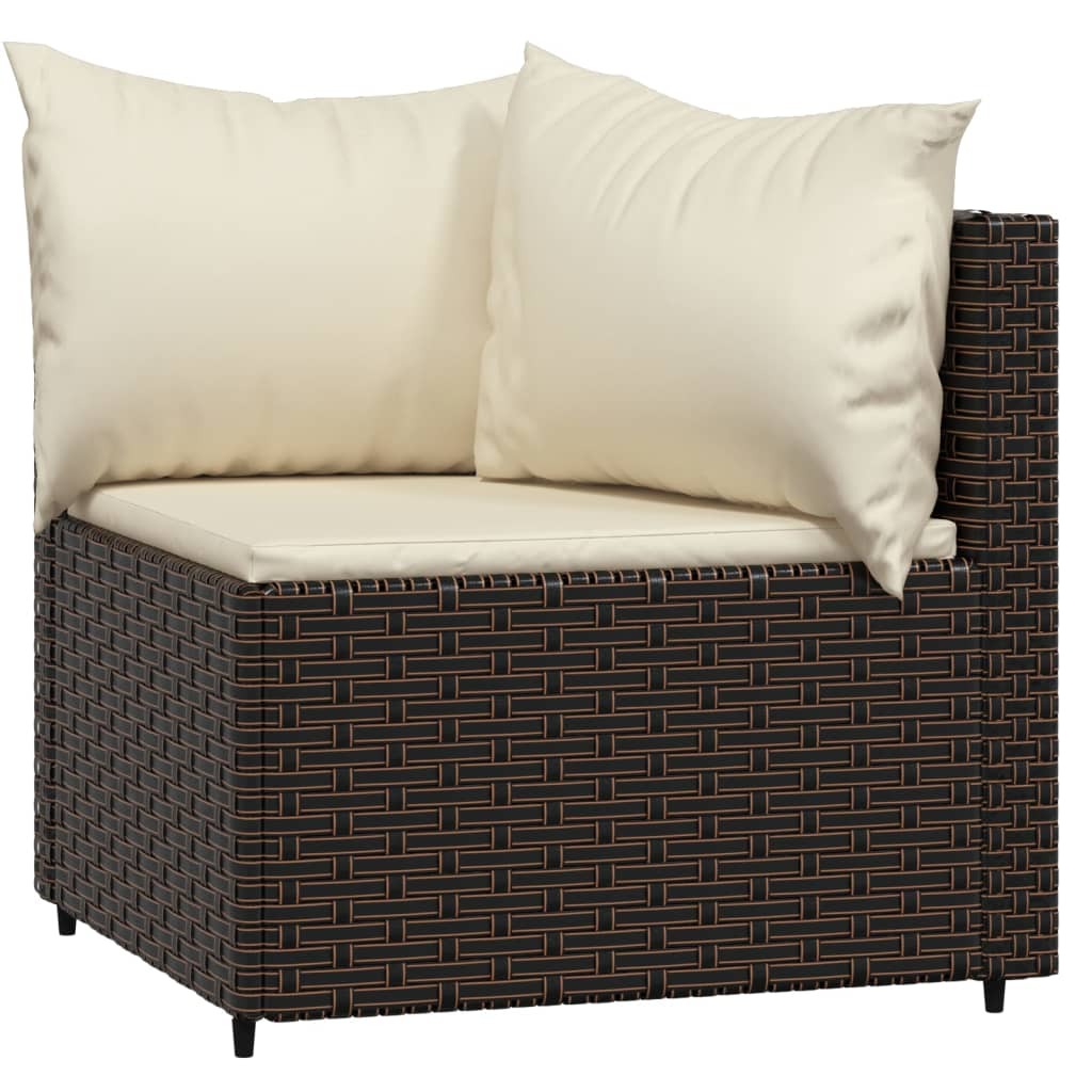 4 Piece Patio Lounge Set with Cushions Brown Poly Rattan