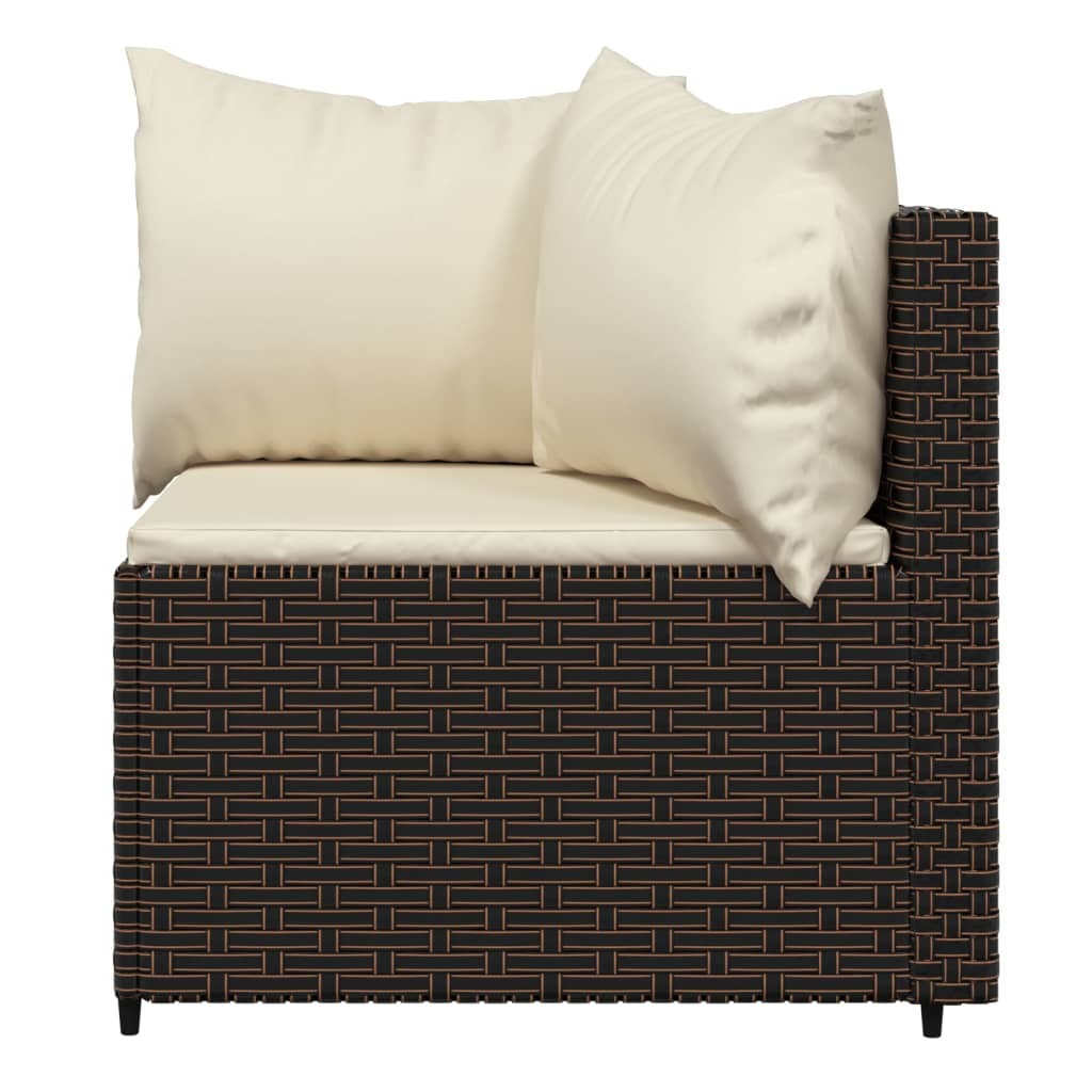 4 Piece Patio Lounge Set with Cushions Brown Poly Rattan