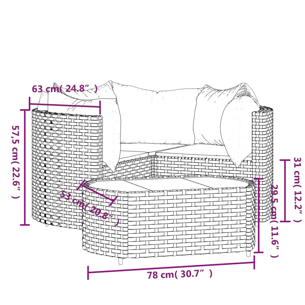 4 Piece Patio Lounge Set with Cushions Brown Poly Rattan