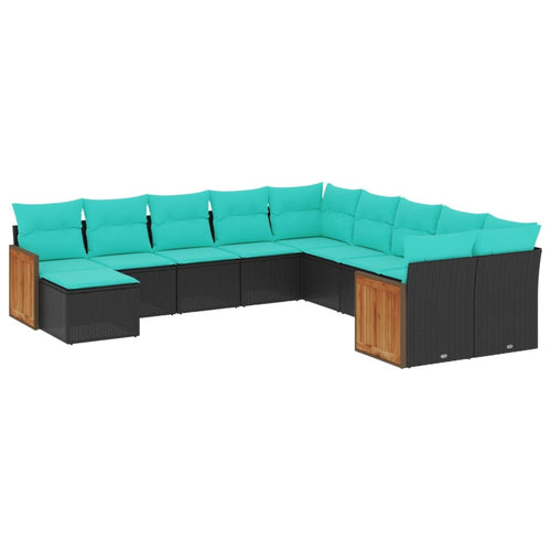 11 Piece Garden Sofa Set with Cushions Black Poly Rattan