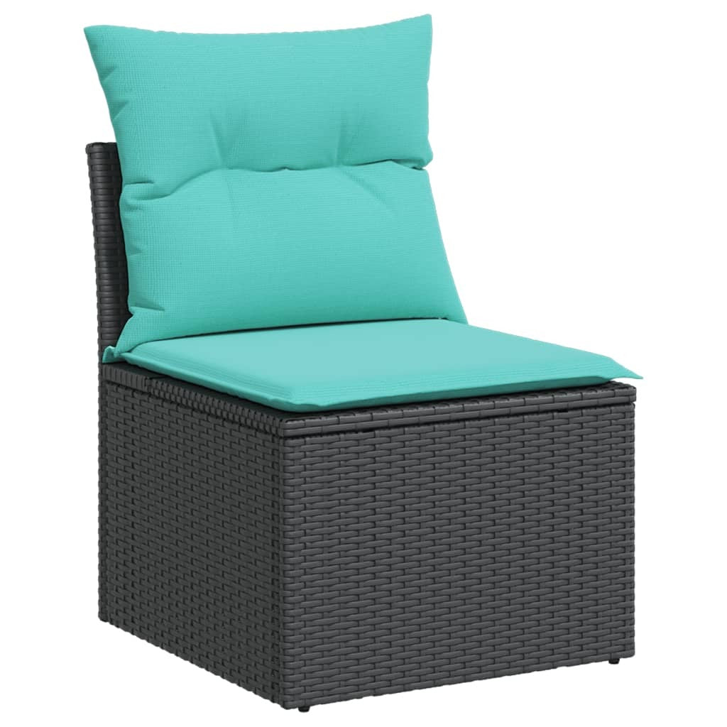 11 Piece Garden Sofa Set with Cushions Black Poly Rattan