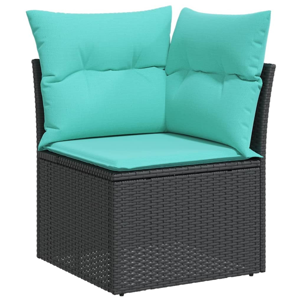 11 Piece Garden Sofa Set with Cushions Black Poly Rattan