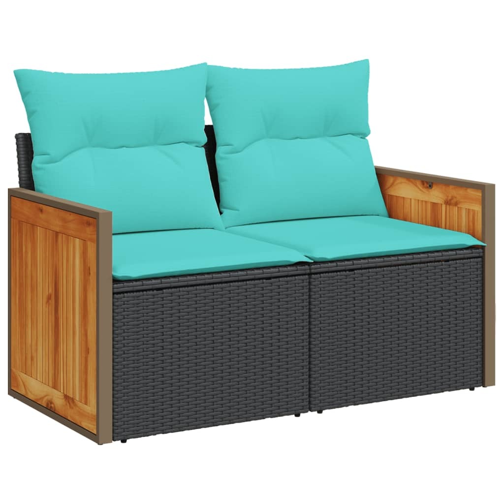 11 Piece Garden Sofa Set with Cushions Black Poly Rattan