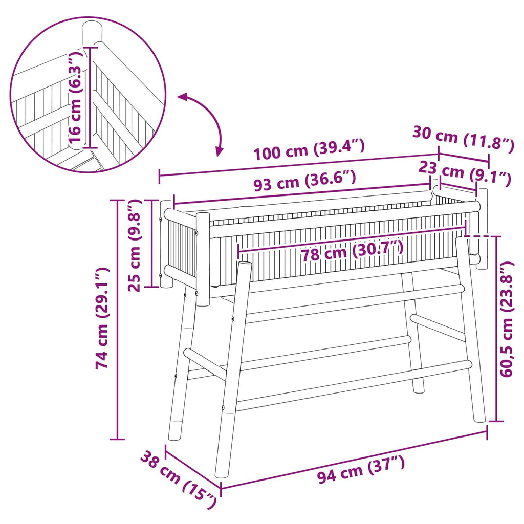 | Garden Planter with Holder | Natural 39.37 x 14.96 x 29.13 in