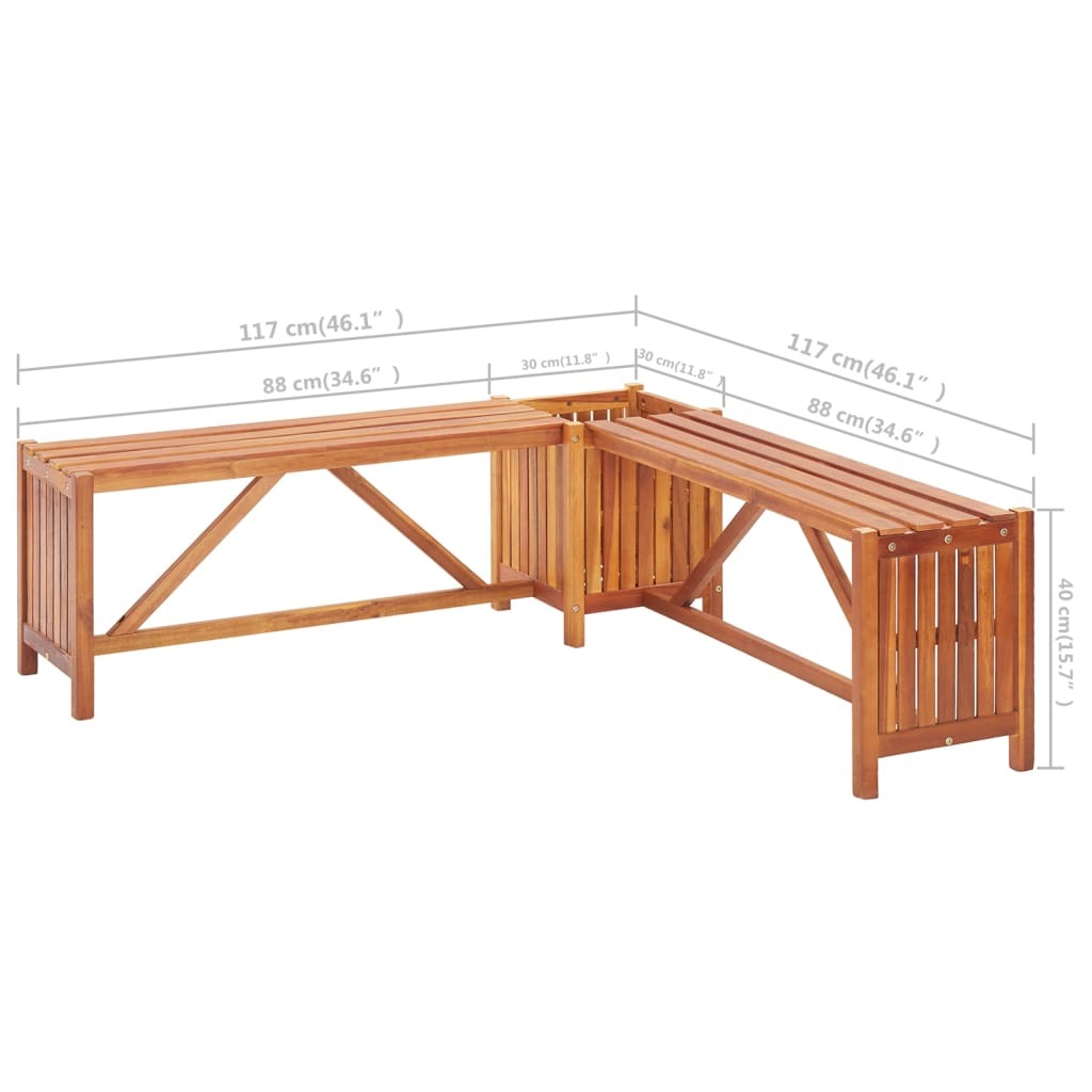 Patio Corner Bench with Planter 46"x46"x15.7" Solid Acacia Wood
