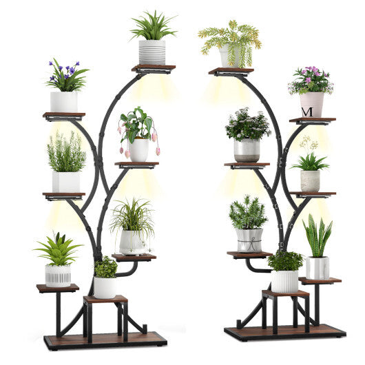 Indoor Plant Stand with Grow Lights 58" Tall 8-Tier Corner Metal Plant Shelf-Set of 2 - Color: Brown - Size: Set of 2