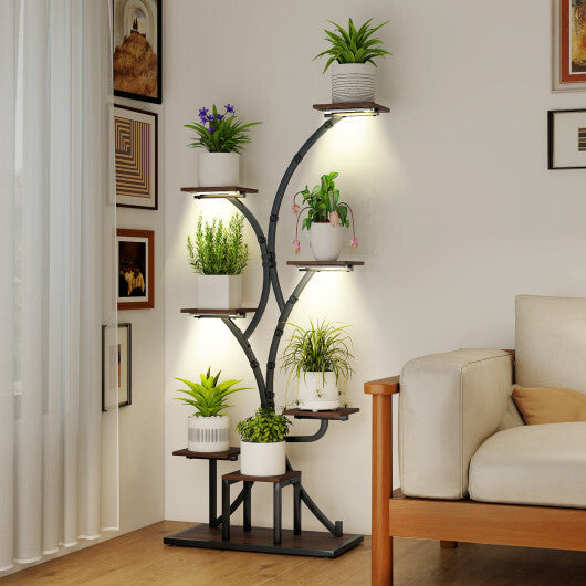 Indoor Plant Stand with Grow Lights 58" Tall 8-Tier Corner Metal Plant Shelf-Set of 2 - Color: Brown - Size: Set of 2