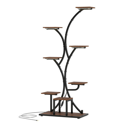 Indoor Plant Stand with Grow Lights 58" Tall 8-Tier Corner Metal Plant Shelf-Set of 2 - Color: Brown - Size: Set of 2