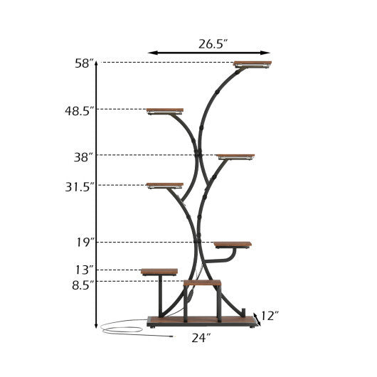 Indoor Plant Stand with Grow Lights 58" Tall 8-Tier Corner Metal Plant Shelf-Set of 2 - Color: Brown - Size: Set of 2