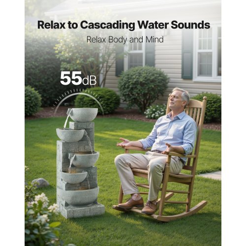 Outdoor Water Fountain, 31.5 in Height Fountain and Waterfall, 5-Tier Floor Standing Bowl-Shaped Cascading Fountains with LED Light and Pump, for Outdoor Indoor Garden, Home, Patio & Backyard