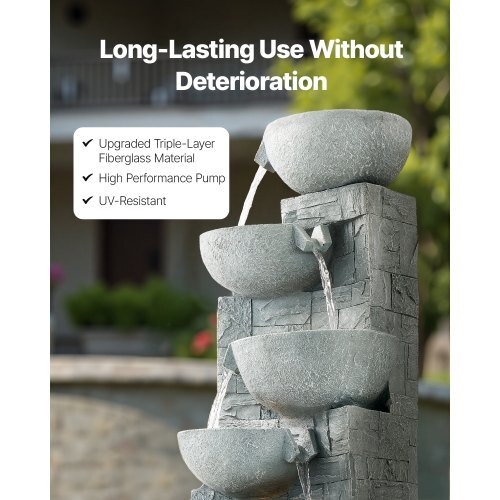 Outdoor Water Fountain, 31.5 in Height Fountain and Waterfall, 5-Tier Floor Standing Bowl-Shaped Cascading Fountains with LED Light and Pump, for Outdoor Indoor Garden, Home, Patio & Backyard