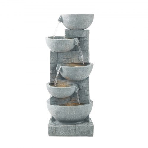 Outdoor Water Fountain, 31.5 in Height Fountain and Waterfall, 5-Tier Floor Standing Bowl-Shaped Cascading Fountains with LED Light and Pump, for Outdoor Indoor Garden, Home, Patio & Backyard