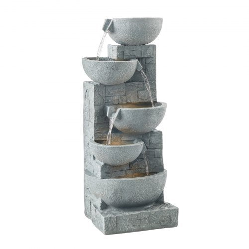 Outdoor Water Fountain, 31.5 in Height Fountain and Waterfall, 5-Tier Floor Standing Bowl-Shaped Cascading Fountains with LED Light and Pump, for Outdoor Indoor Garden, Home, Patio & Backyard