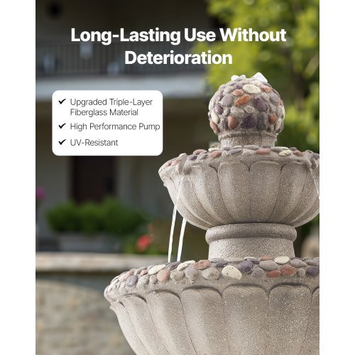 Outdoor Water Fountain, 36.5 in Height Fountain and Waterfall, 2-Tier Floor Standing Rock Base Style Fiberglass and Resin Fountains with Pump, for Outdoor Indoor Garden, Home, Patio & Backyard