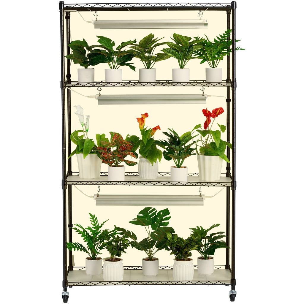 Plant Stand with Grow Light, 4 Tier Plant Shelf with 90W Grow Light for Indoor Plants, Grow Light Shelf Full Spectrum Lights Adjustable Metal Plant Stand for Seed Starting