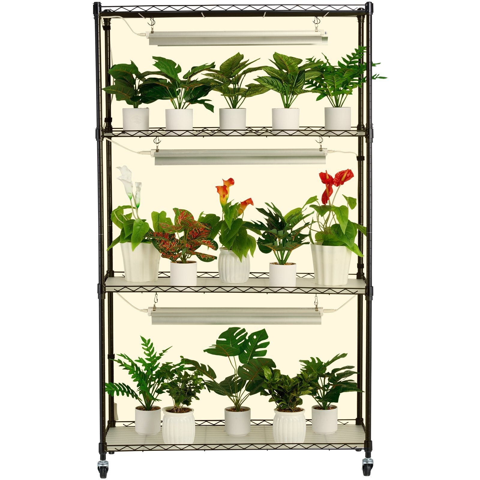 Plant Stand with Grow Light, 4 Tier Plant Shelf with 90W Grow Light for Indoor Plants, Grow Light Shelf Full Spectrum Lights Adjustable Metal Plant Stand for Seed Starting