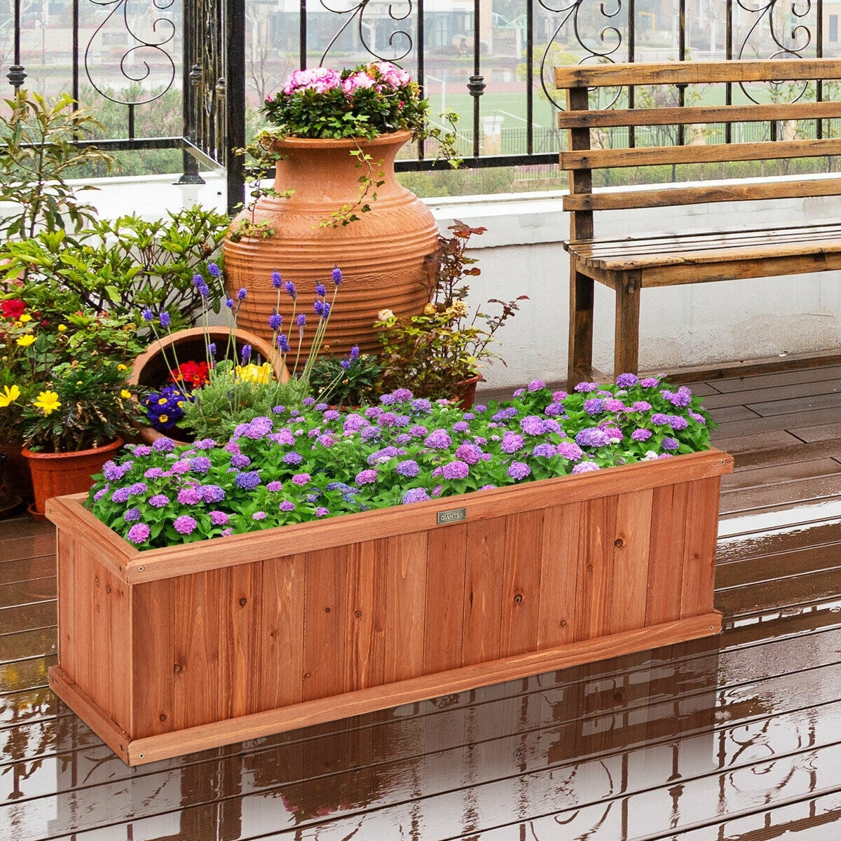 Wooden Decorative Planter Box for Garden Yard and Window - Color: Brown